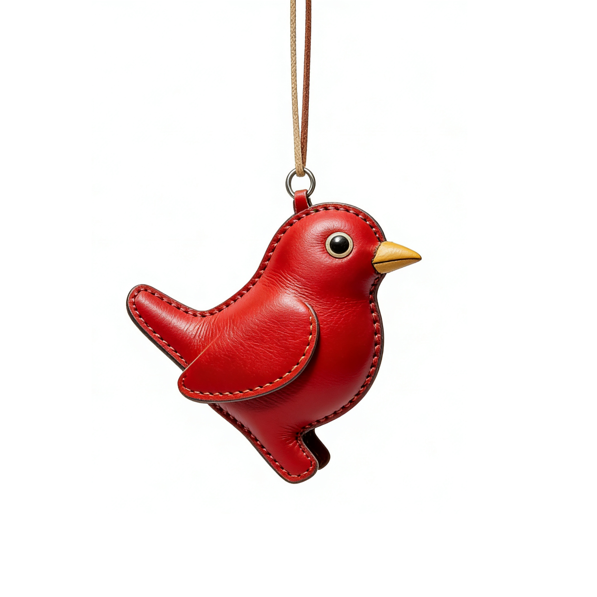 Handmade Leather Red Bird Charm
