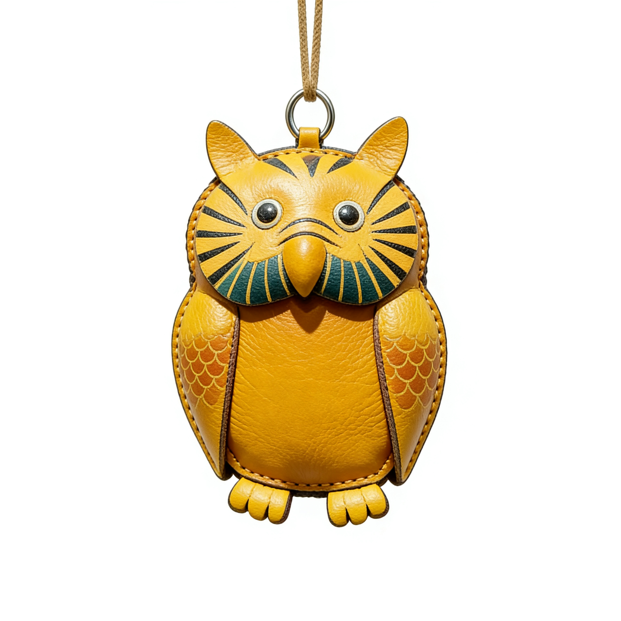 Handmade Leather Yellow Owl Charm