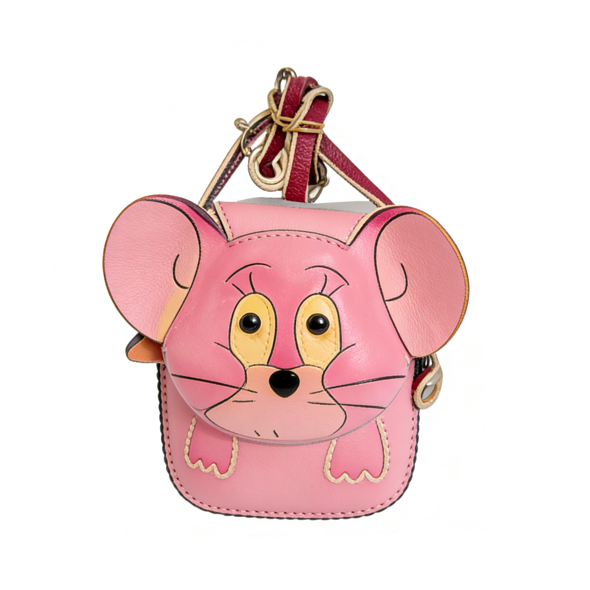 Handmade Leather Pink Mouse Mini Crossbody Bag