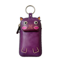 Handmade Leather Purple Cat Mini Pouch Keychain