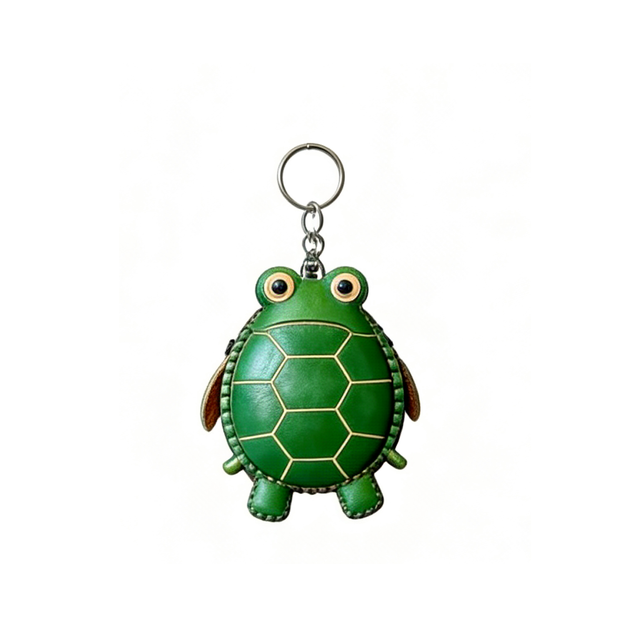 Handmade Leather Green Turtle Mini Pouch Keychain
