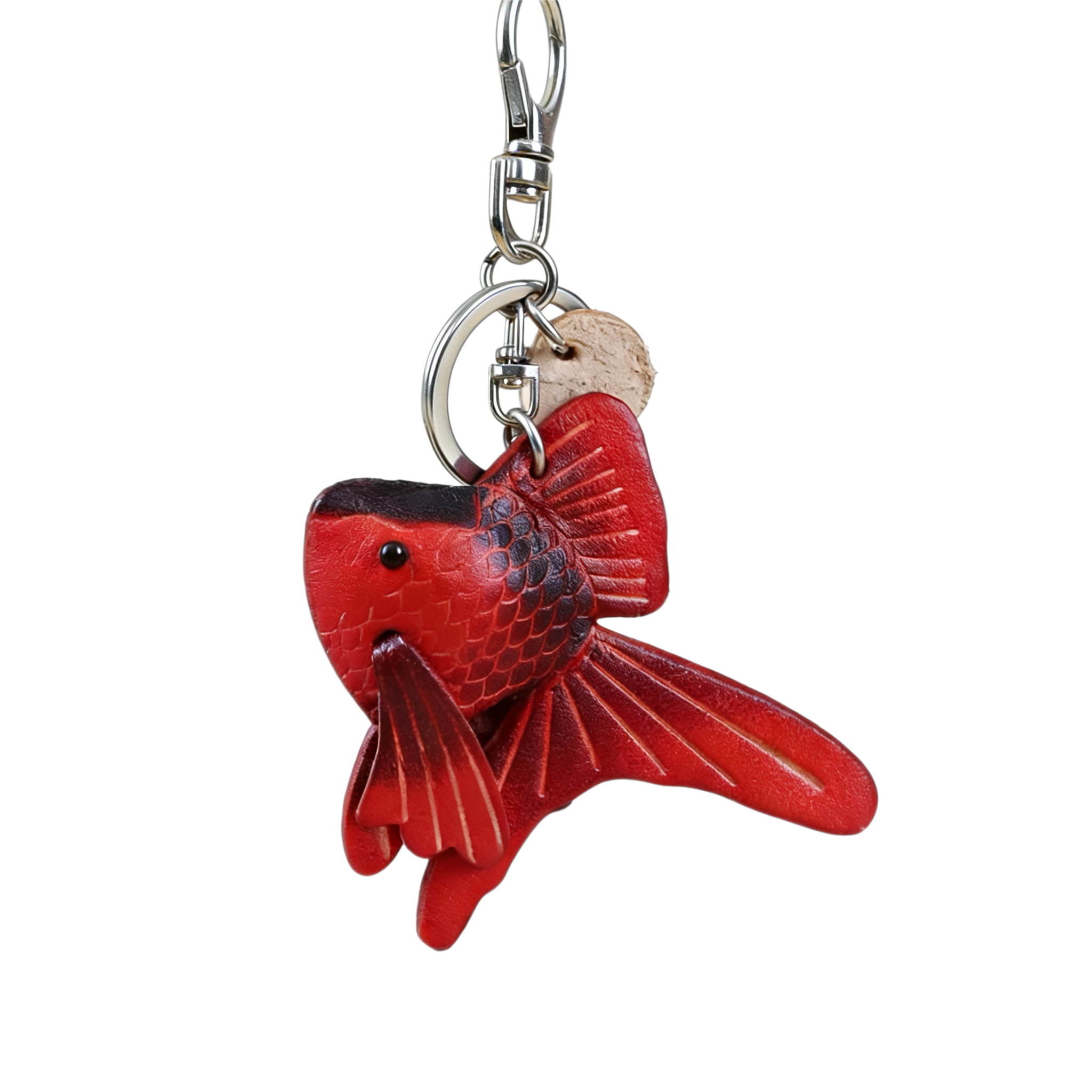 Handmade Genuine Leather Goldfish Keychain - Lucky Fish Bag Charm