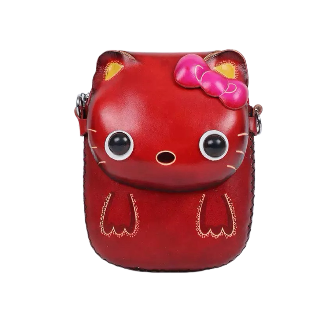 Handmade Genuine Leather Cute Cat Crossbody Bag
