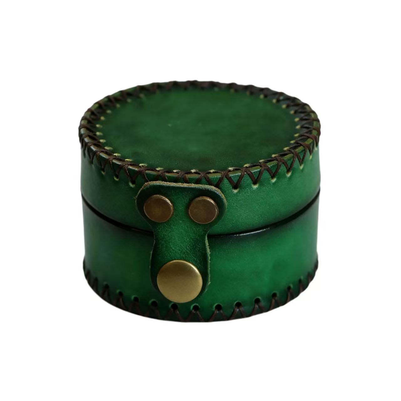 Handmade Genuine Leather Round Jewelry Box