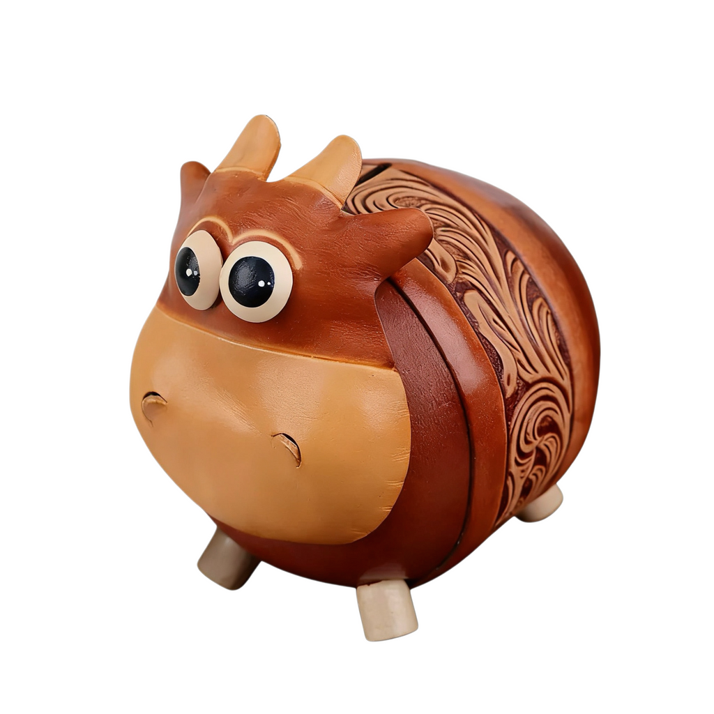 Handmade Cow Shape Leather Piggy Bank (Couple Set)