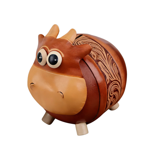 Handmade Cow Shape Leather Piggy Bank (Couple Set)